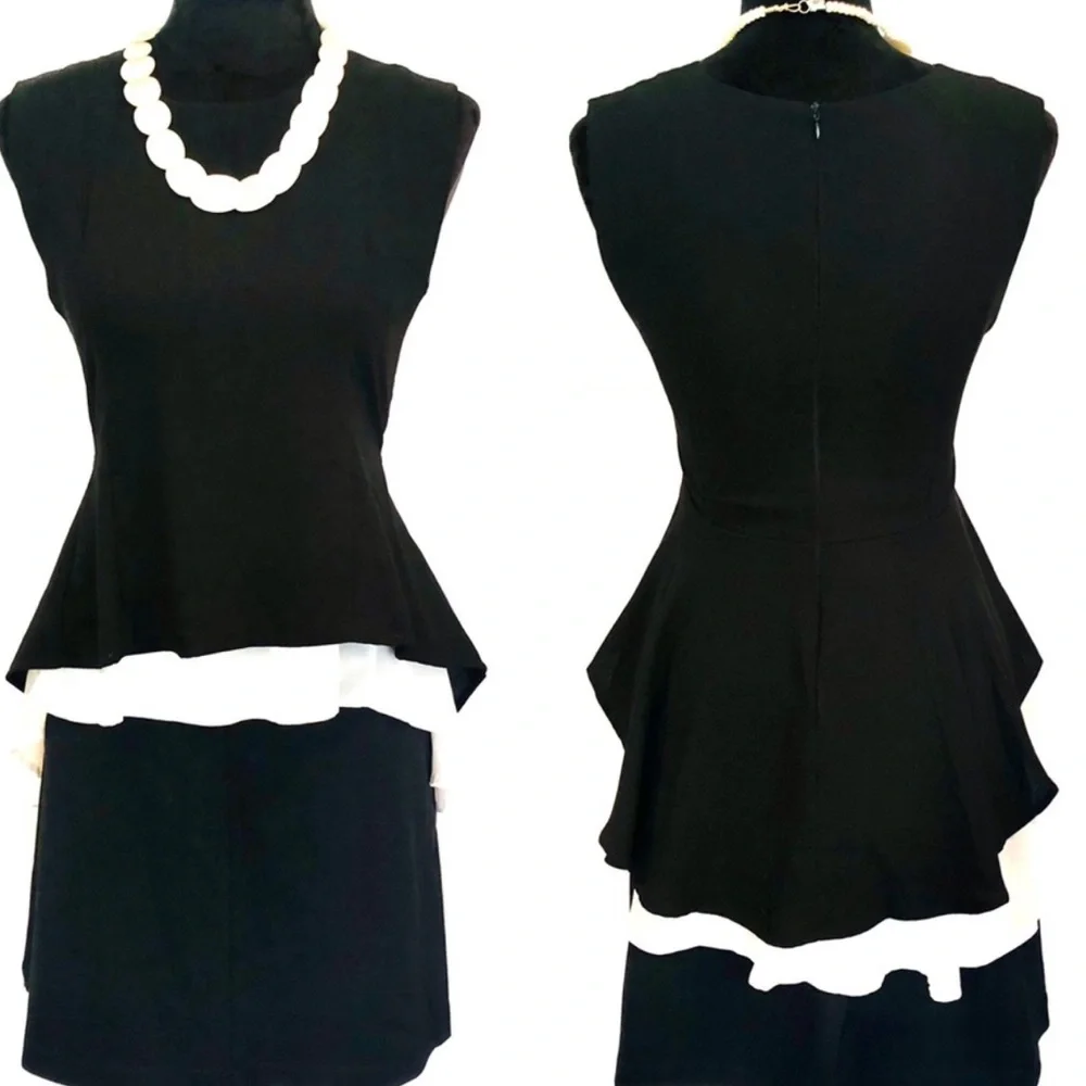 Vintage Korean Boutique Black White Peplum Asymmetrical Top Size 2 - Picture 3 of 6